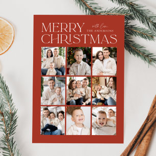 Rust Modern Christmas 9 Photo Collage Holiday Card