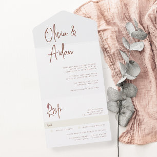 Rust   Modern Handwritten Script Wedding All In One Invitation