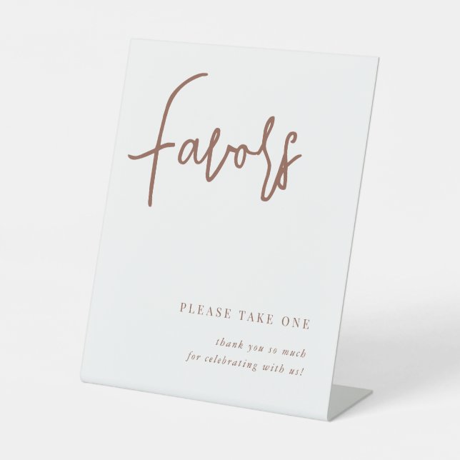 Rust | Modern Handwritten Script Wedding Favours Pedestal Sign (Front)