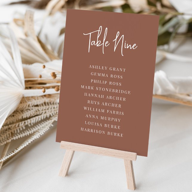 Rust Modern Handwritten + Serif Guest Names Table Number (Creator Uploaded)