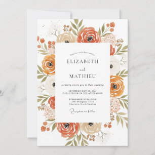 Rust Moody Botanical Autumn Wedding Invitation