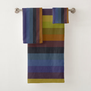 Rust, Mustard & Indigo Retro Stripes Bath Towel Set