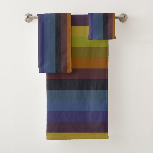 Rust, Mustard & Indigo Retro Stripes Bath Towel Set (Insitu)