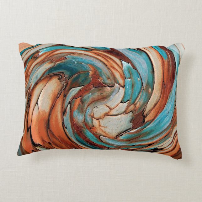 Rust N Blue Abstract Art Throw Pillow (Back)