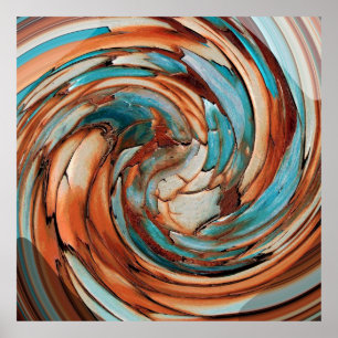 Rust N Teal Abstract Swirls Canvas Poster