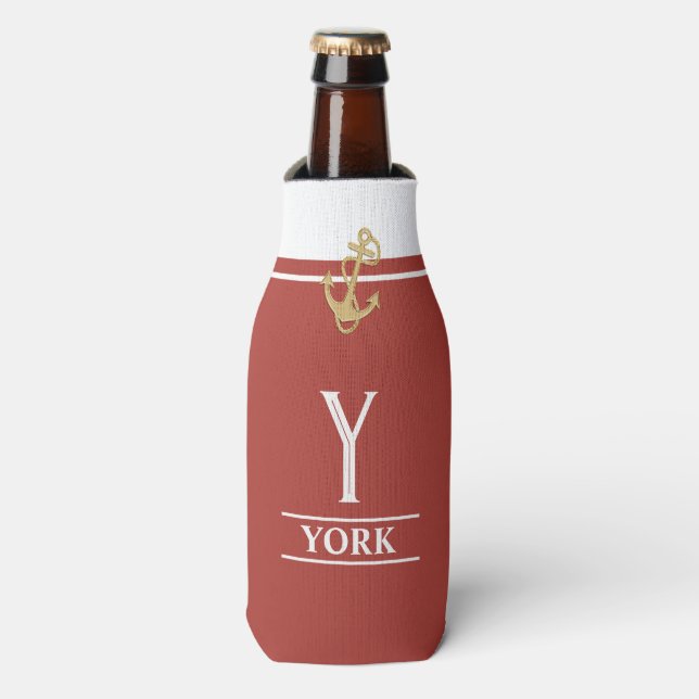 Rust Nautical Monogrammed Bottle Cooler (Bottle Front)
