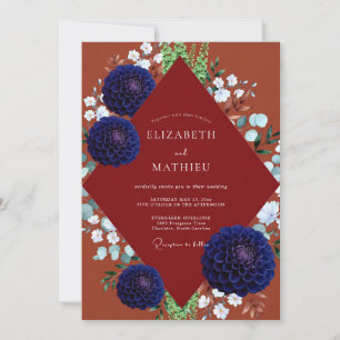 Rust Navy Dahlia Wedding Invitation