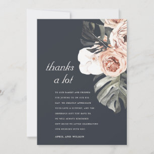 RUST NAVY MONSTERA WATERCOLOR FLORAL WEDDING THANK YOU CARD