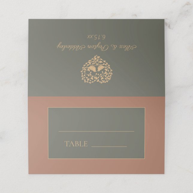 Rust Olive Green Wedding Bride Groom Heart  Place Card (Outside Unfolded)