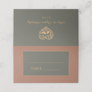Rust Olive Green Wedding Bride Groom Heart  Place Card