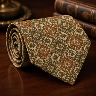 Rust Olive Moroccan Tile Medallion Tie