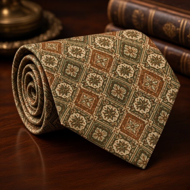 Rust Olive Moroccan Tile Medallion Tie (Creator Uploaded)