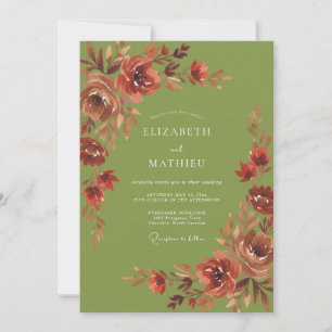 Rust Olive Wildflower Wedding Invitation