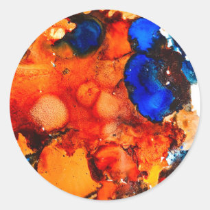 Rust orange abstract art ink classic round sticker