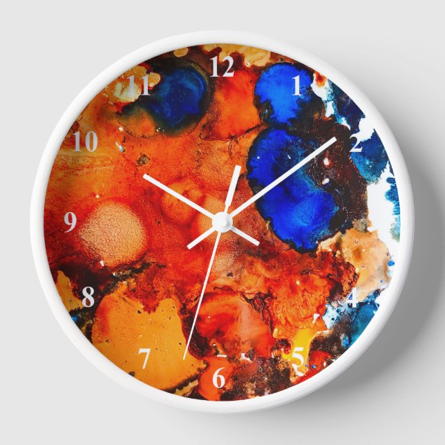 Rust orange abstract art ink clock (Front)