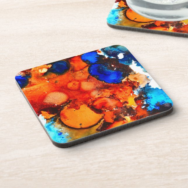 Rust orange abstract art ink coaster (Left Side)