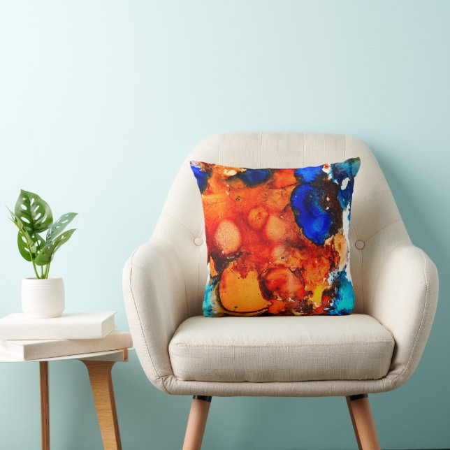 Rust orange abstract art ink cushion (Chair)
