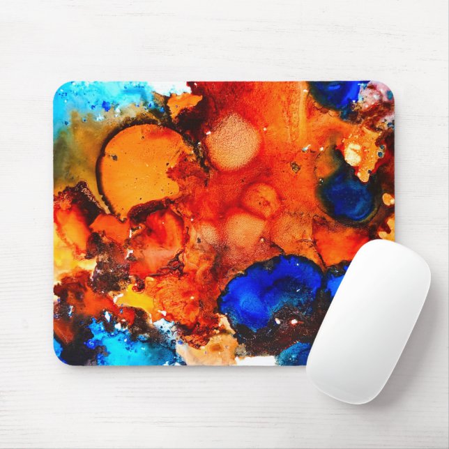 Rust orange abstract art ink mouse mat (With Mouse)