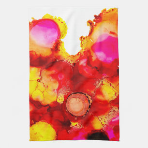 Rust orange abstract art ink tea towel