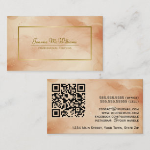 Rust Orange Abstract Watercolor & Gold QR Code Business Card