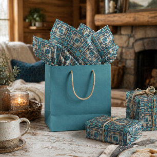 Rust Orange Aqua Turquoise Teal Taupe Mosaic Art Tissue Paper