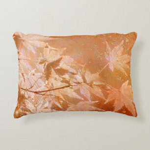 Rust Orange Autumn Leaves And Gold Accents Decorative Cushion