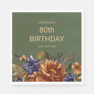 Rust Orange Blue Floral Green Birthday Napkin
