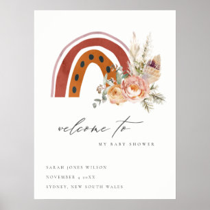 Rust Orange Boho Flora Rainbow Baby Shower Welcome Poster