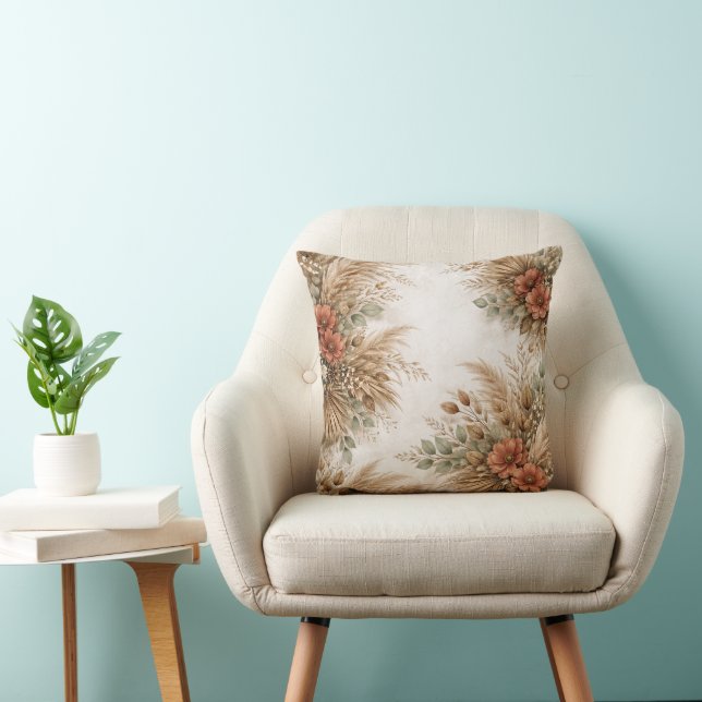 Rust Orange Boho Pampas Harvest Bouquet Cushion (Chair)