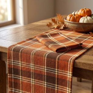Rust Orange & Brown Tartan Plaid Pattern Short Table Runner