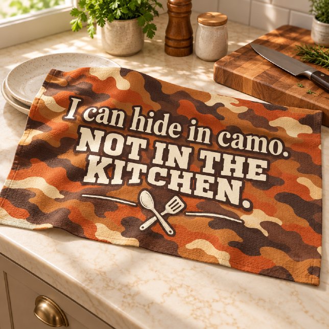 Rust Orange Camo Funny Kitchen Quote Tea Towel (Creator Uploaded)
