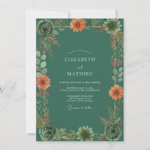 Rust Orange Dahlia Wedding Invitation