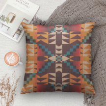 Rust Orange Dark Red Brown Teal Blue Tribal Art