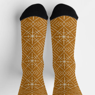 Rust Orange Diamond Pattern Mudcloth Unisex Socks