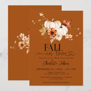 Rust Orange Fall In Love Pumpkin Bridal Shower Invitation