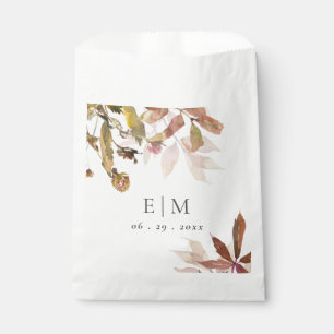Rust Orange Fall Tree Leaves Monogram Wedding Favour Bags