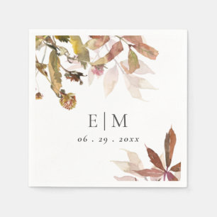 Rust Orange Fall Tree Leaves Monogram Wedding Napkin