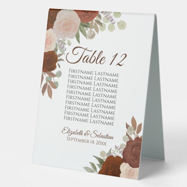 Rust Orange Floral Wedding Seating Chart & Number (Front)