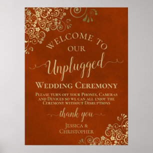 Rust Orange & Gold Chic Unplugged Wedding Ceremony Poster