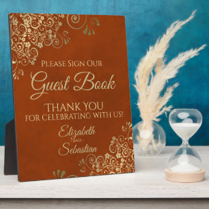 Rust Orange & Gold Sign Our Guest Book Wedding Plaque
