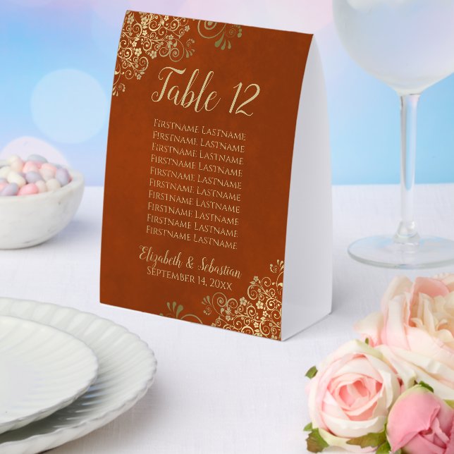 Rust Orange & Gold Wedding Table Number & Names (Insitu(Wedding))