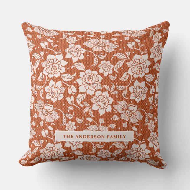 Rust Orange Lace Fall Cushion (Front)