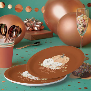 Rust Orange Little Pumpkin Baby Shower Paper Plate