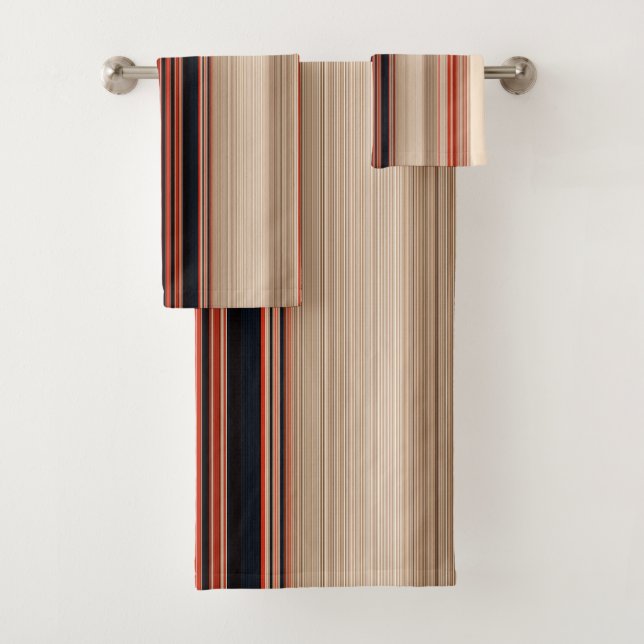 Rust Orange Modern Stripes  Bath Towel Set (Insitu)