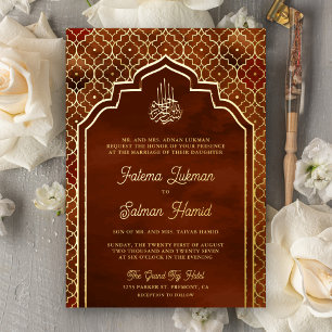 Rust Orange Moroccan Arch Muslim Wedding Gold