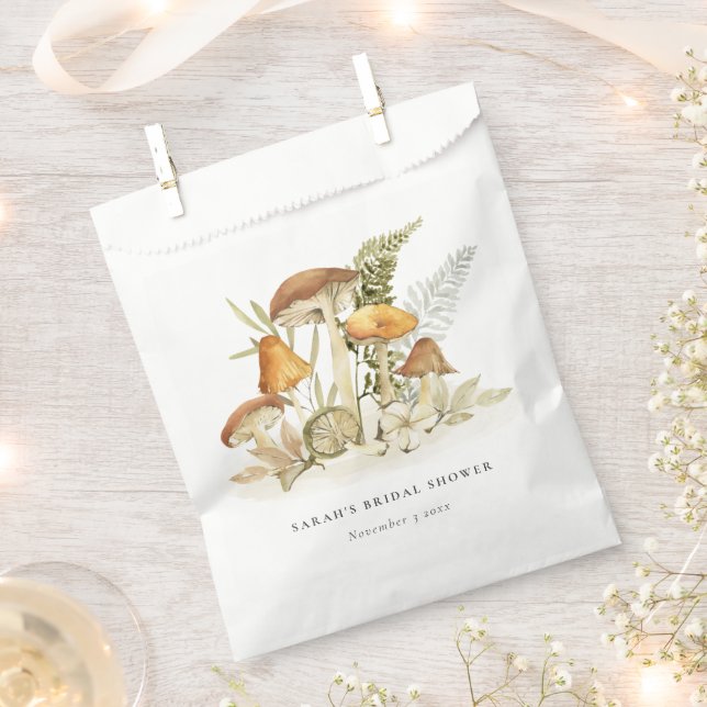 Rust Orange Mushroom Fern Foliage Bridal Shower Favour Bags (Clipped)