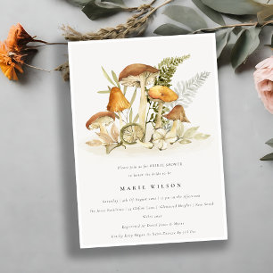 Rust Orange Mushroom Fern Foliage Bridal Shower Invitation
