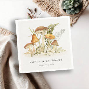 Rust Orange Mushroom Fern Foliage Bridal Shower Napkin