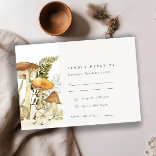 Rust Orange Mushroom Fern Foliage Wedding RSVP