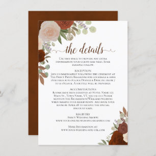 Rust Orange & Peach Roses Rustic Wedding Details Enclosure Card